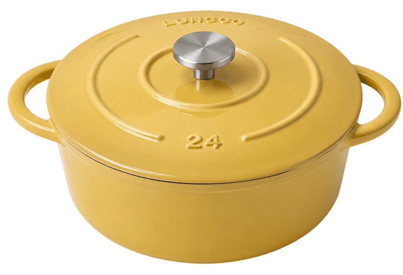 Yellow Round Casserole — Yellow — Black Enamel