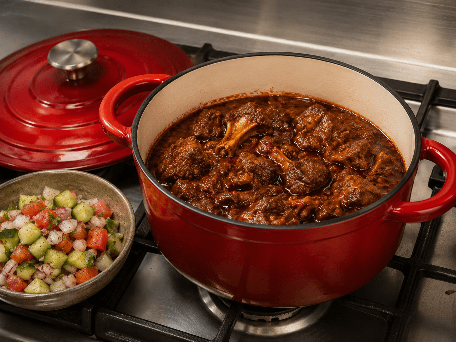 Dual red round casserole