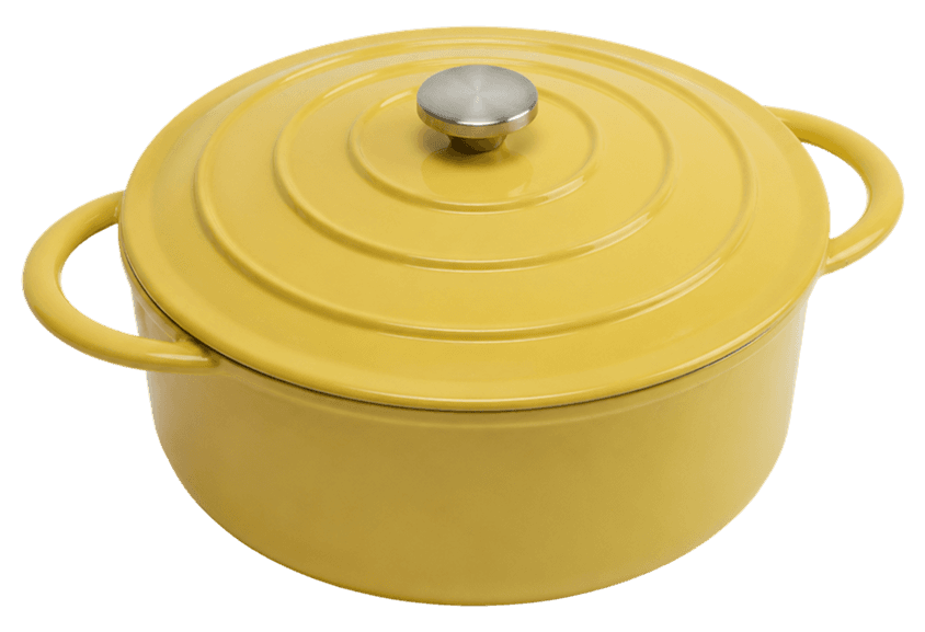 Yellow Round Casserole — Yellow — Black Enamel