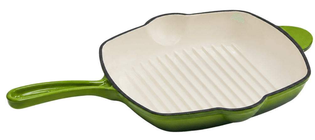 Dual Green Square Grill Pan — Dual Green — White Enamel