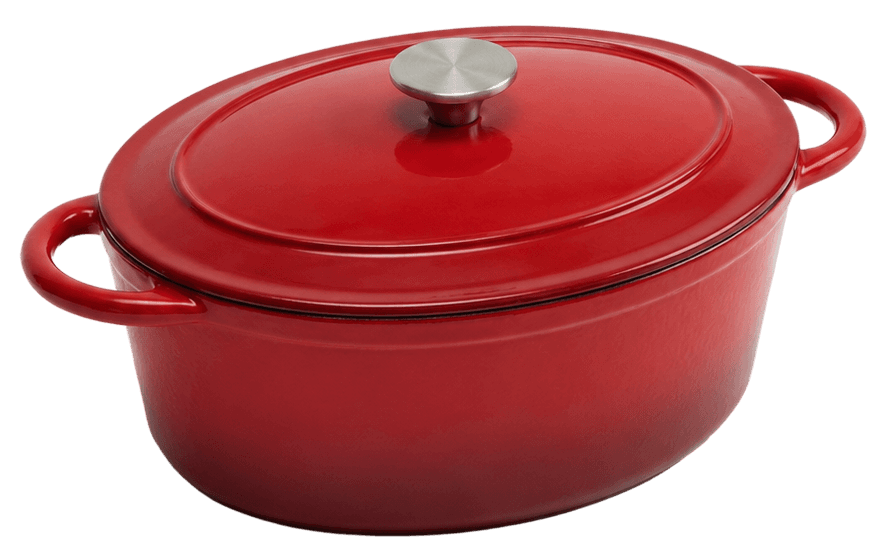 Dual Red Oval Casserole — Dual Red — Embossed Lid